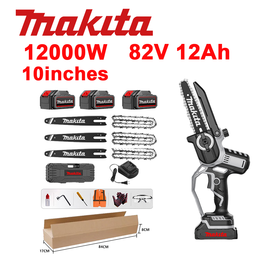 10-palcová bezkefová lítium-iónová reťazová píla, výkon 12 000 W, batéria 82 V 12,0 Ah*3, nabíjačka, vodiaca lišta*3, reťaz*3, skrinka na náradie, mazací olej a ochranné okuliare, päťročná záruka